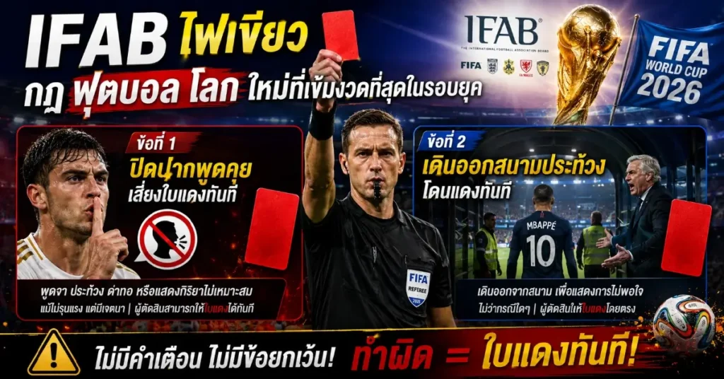 ฟุตบอล โลก เปลี่ยนไปตลอดกาล! ฟีฟ่าออกกฎเหล็ก ปิดปาก-ประท้วง เสี่ยงโดนแดงทันทีใน ฟุตบอลโลก 2026 91 ฟุตบอล โลก