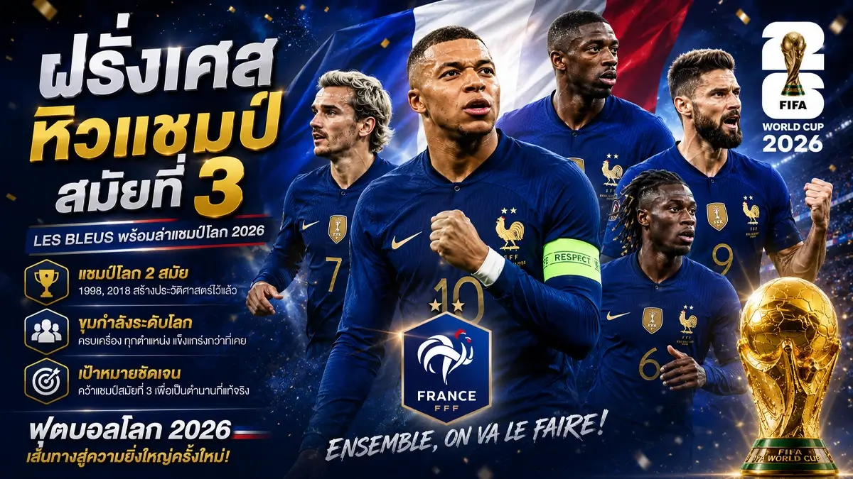 ทีมเต็งแชมป์ฟุตบอลโลก 2026 เปิด 7 ทีมเต็งแชมป์ หลังได้ครบ 48 ชาติ "กระทิงดุ" มาแรงสุดในรอบปี! 200 ฝรั่งเศษ ทีมเต็งแชมป์ฟุตบอลโลก2