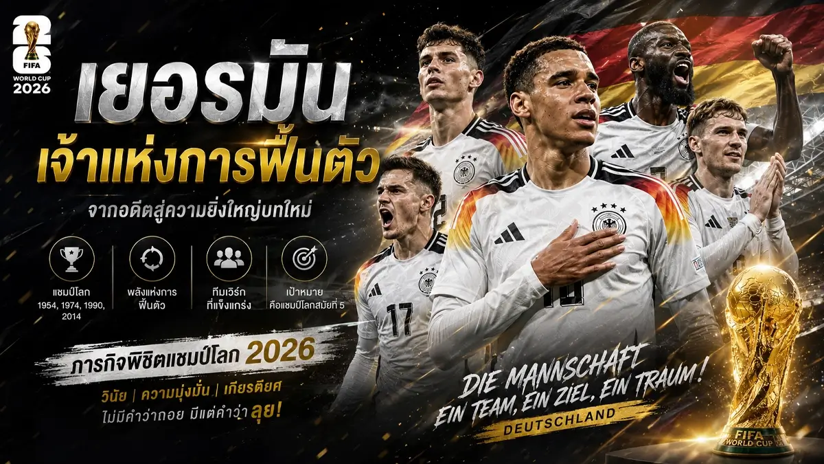 ทีมเต็งแชมป์ฟุตบอลโลก 2026 เปิด 7 ทีมเต็งแชมป์ หลังได้ครบ 48 ชาติ "กระทิงดุ" มาแรงสุดในรอบปี! 208 เยอรมัน ทีมเต็งแชมป์ฟุตบอลโลก