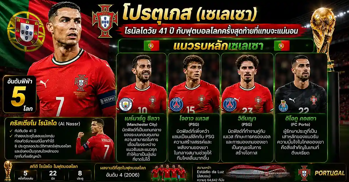 โปรตุเกส พบ โครเอเชีย โรนัลโดวัย 41 ดวล โมดริชวัย 40! สองตำนานสุดท้ายเผชิญหน้าที่โตรอนโต รอบ 32 ทีม ฟีฟ่าเวิลด์คัพ 2026 109 โปรตุเกส พบ โครเอเชีย1