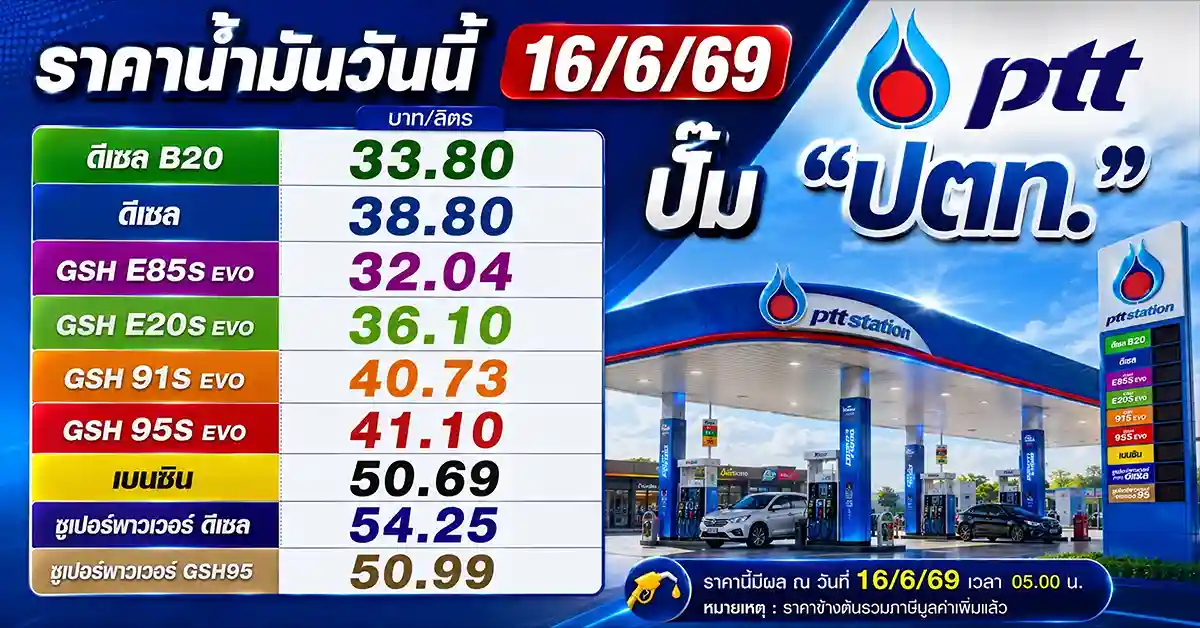 ราคาน้ำมันวันนี้16/6/69 2