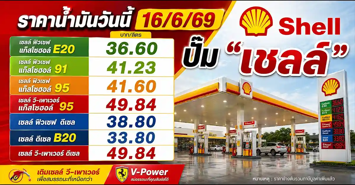 ราคาน้ำมันวันนี้16/6/69 3