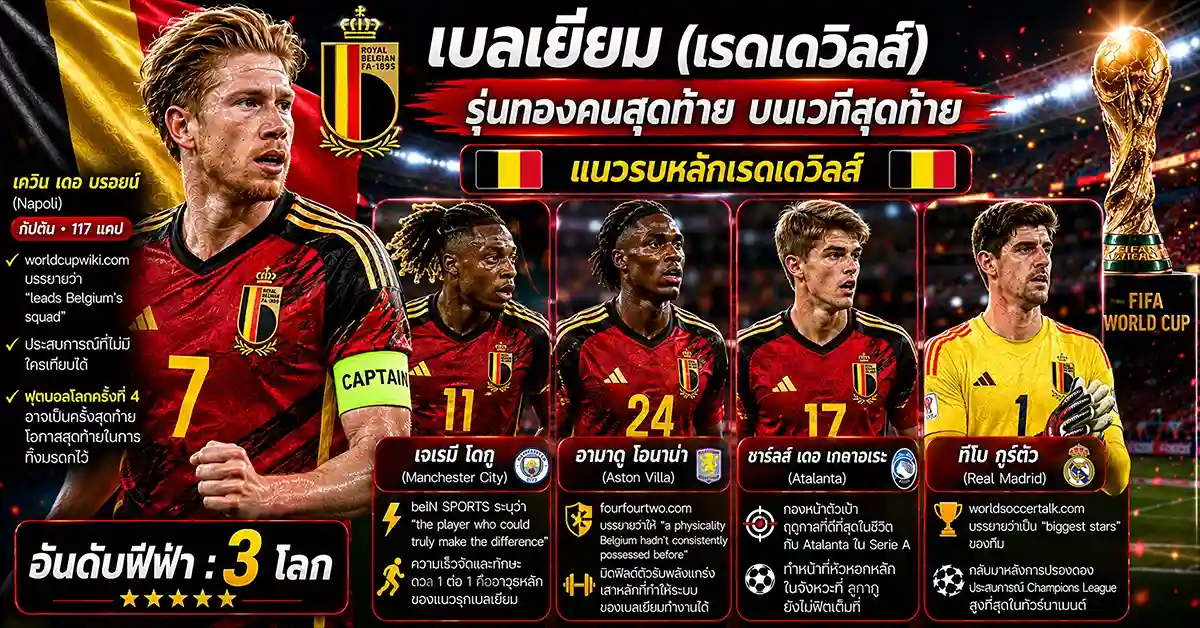 เบลเยียม vs อิหร่าน ฟีฟ่าเวิลด์คัพ 2026 เรดเดวิลส์พิสูจน์บัลลังก์ที่ SoFi! เดอ บรอยน์-โดกู ดวล ทีมเมลลี ศึกชิงอันดับสอง กลุ่ม G 109 เบลเยียม vs อิหร่าน