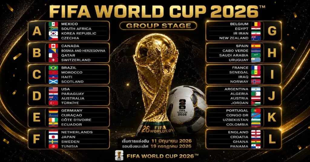 โปรแกรมแข่งขันบอลโลก ฟีฟ่าเวิลด์คัพ 2026 วันที่ 22 มิถุนายน 2569 114 โปรแกรมแข่งขันบอลโลก