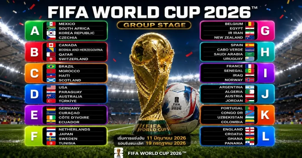 โปรแกรมฟุตบอลวันนี้ ฟีฟ่าเวิลด์คัพ 2026 วันที่ 19 มิถุนายน 2569 114 โปรแกรมฟุตบอลวันนี้