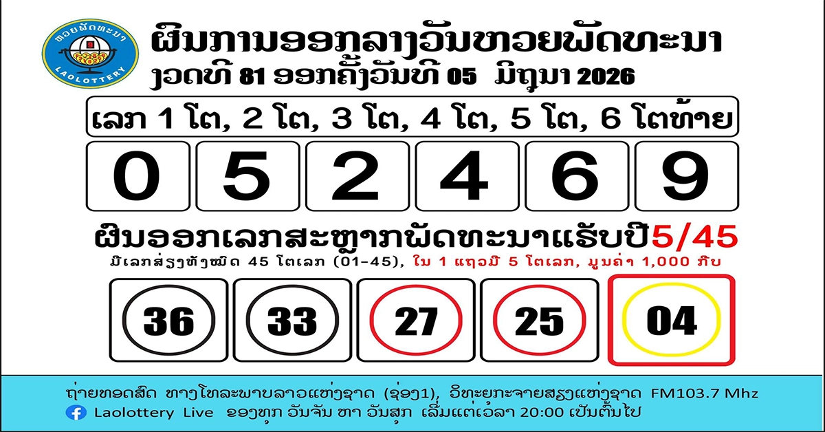 หวยลาววันนี้5 6 69