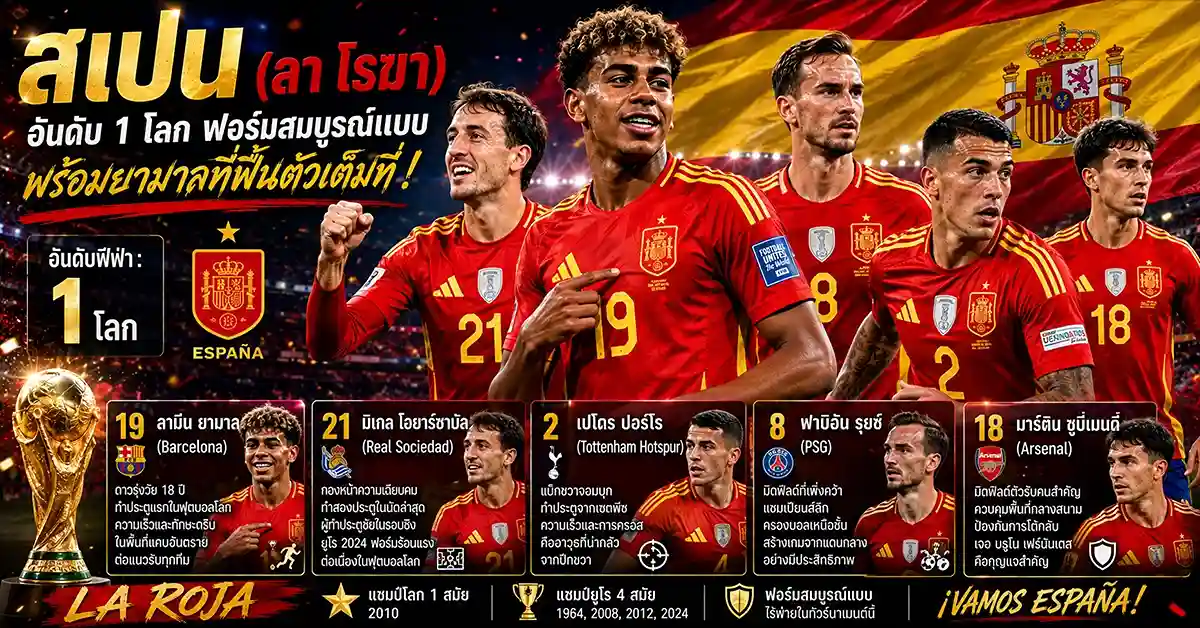 โปรตุเกส พบ สเปน ยามาลดวลโรนัลโด! อิเบเรียน ดาร์บี้ บนเวทีฟุตบอลโลก ครั้งแรกในประวัติศาสตร์รอบน็อคเอาต์ ที่ดัลลาส รอบ 16 ทีม ฟีฟ่าเวิลด์คัพ 2026 55 โปรตุเกส พบ สเปน1