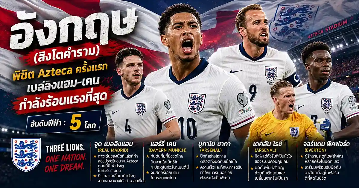 นอร์เวย์ พบ อังกฤษ ฮาลันด์ 7 ประตู ดวล เคน-เบลลิงแฮม! ไวกิ้งที่ไม่เคยแพ้บราซิล เผชิญสิงโตที่พิชิต Azteca ที่ไมอามี รอบ 8 ทีม ฟุตบอลโลก 2026 61 นอร์เวย์ พบ อังกฤษ2