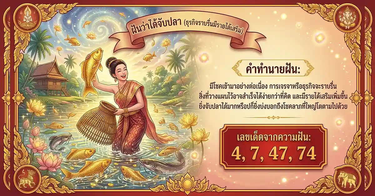 คำทำนายฝัน 10 แบบ ฝันแบบนี้มีลุ้น! มีเกณฑ์ถูกรางวัลที่ 1 พร้อมเลขนำโชคจากความฝัน 130 ฝันว่าได้จับปลา ธุรกิจราบรื่นมีรายได้เสริม