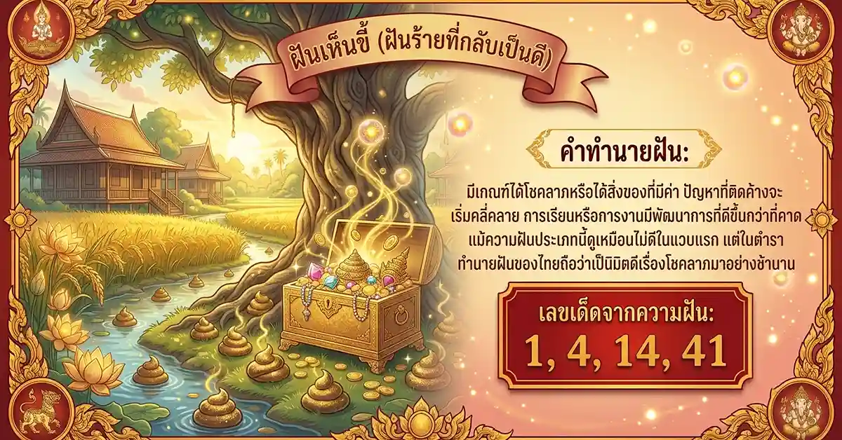 คำทำนายฝัน 10 แบบ ฝันแบบนี้มีลุ้น! มีเกณฑ์ถูกรางวัลที่ 1 พร้อมเลขนำโชคจากความฝัน 136 ฝันเห็นขี้ ฝันร้ายที่กลับเป็นดี