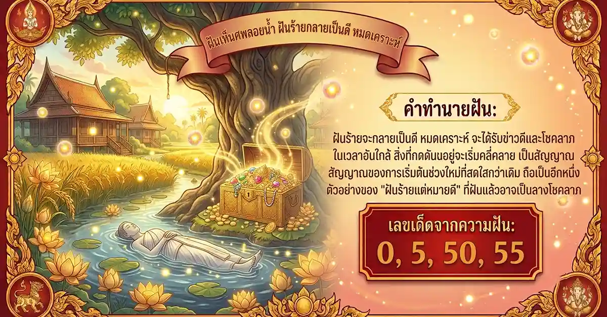 คำทำนายฝัน 10 แบบ ฝันแบบนี้มีลุ้น! มีเกณฑ์ถูกรางวัลที่ 1 พร้อมเลขนำโชคจากความฝัน 138 ฝันเห็นศพลอยน้ำ ฝันร้ายกลายเป็นดี หมดเคราะห์