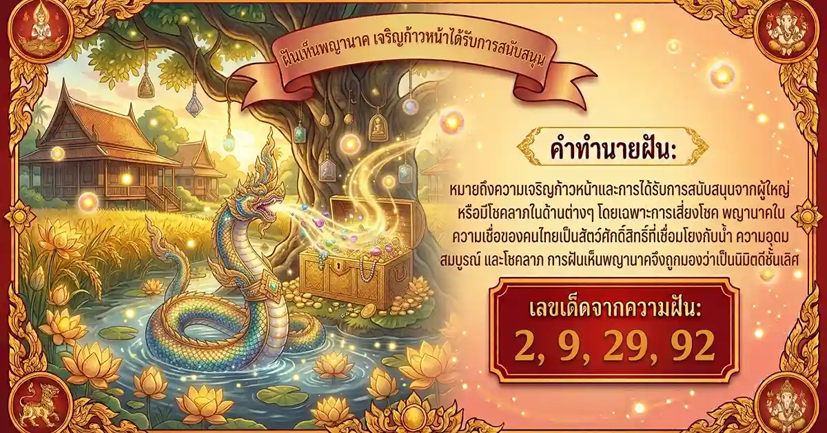 คำทำนายฝัน 10 แบบ ฝันแบบนี้มีลุ้น! มีเกณฑ์ถูกรางวัลที่ 1 พร้อมเลขนำโชคจากความฝัน 139 ฝันเห็นพญานาค เจริญก้าวหน้าได้รับการสนับสนุน