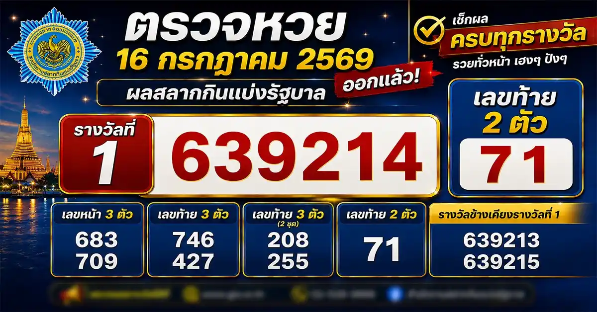 ตรวจหวย 16 กรกฎาคม 2569